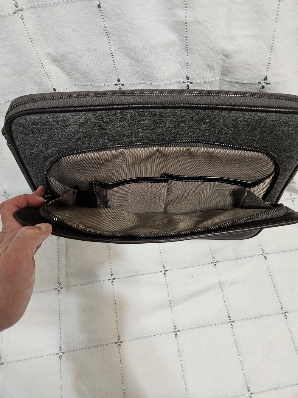 Tumi Grey Coated & Brown Leather Tech Sleeve - TUMI - Picture 2 of 4